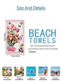 1pc Prachtige Bloemen Stranddeken, Extra Zachte Microvezel Extra Grote Strandhanddoek, Zeer Absorberende Badhanddoek, Geschikt Voor Reizen, Zwembad, Duiken, Surfen, Yoga, Kamperen, Verschillende Maten, Strandaccessoires Zomer, Vakantie