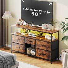 EnHomee TV Stand Dresser With LED Lights For 50" TV Stand For Bedroom With 5 Drawers Wide Dresser For Bedroom Dresser With Shelves For Living Room, Sturdy Metal Frame, Mother's Day Decor, Room Decor, Home Deco - 查看 2