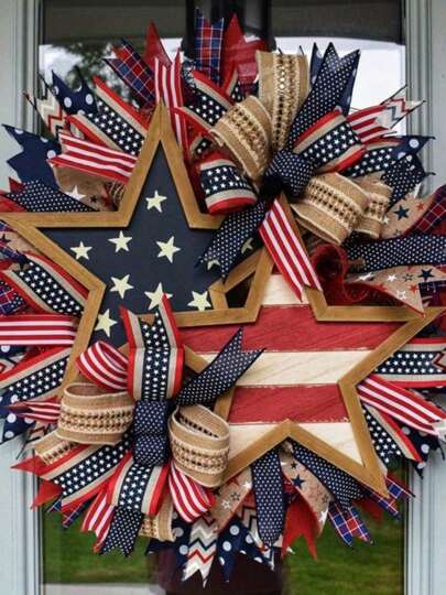 4th Of July Patriotic Wreath, 15.7in Memorial Day Pride Garland For Front Door, Red White And Blue Flag Wreath, Independence Swag Indoor Outdoor Wall Holiday Home Decor Christmas Decorations Home Christmas Gifts Christmas Decor