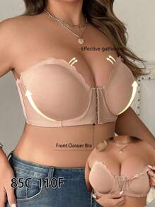 Áo ngực cỡ lớn cho nữ cài trước, áo ngực Bandeau thoải mái có hoặc không có gọng, áo ngực hở lưng - Màu be - Xem 4