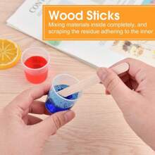 30毫升/1盎司塑料刻度杯，透明刻度杯，5/10/20个透明环氧树脂混合杯，配5/10/20根木制搅拌棒，适用于树脂、环氧树脂、染色剂、油漆混合（5+5、10+10、20+20、50+50） - 量杯+木棒 - 查看 5