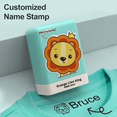 Customizable Cartoon Name Stamp For Clothing, Shoes, Lunch Boxes, Backpacks - Durable Plastic, Waterproof Black Ink, Easy-To-Use, No Feathers, Ideal For School & Office Essentials