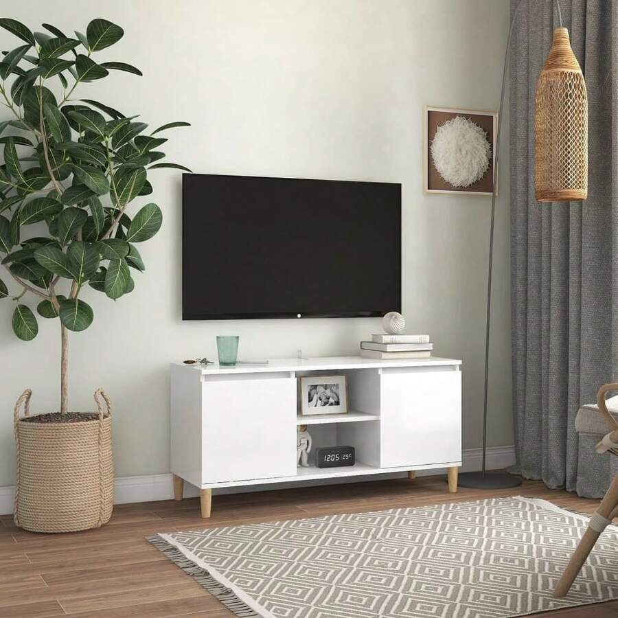 Meuble  avec pieds en bois blanc brillant 103,5x35x50 cm