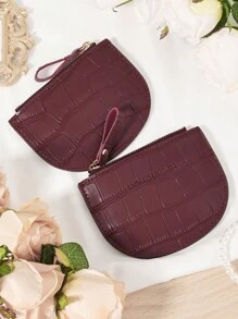 Burgundy Bag Charry Red Bag Wine Red Bag, And Functional Semi-Circle Women's Card Holder With Crocodile Texture, Multi-Card Slots For Credit Card, Bank Card, And ID Card Storage, Zipper Closure For Secure Coin And Card Storage, Ultra-Thin And Lightweight Design For Easy Carry, Ideal For Shopping, Travel, And Daily Use, Perfect Gift For Girlfriend, Mother, Or Teacher