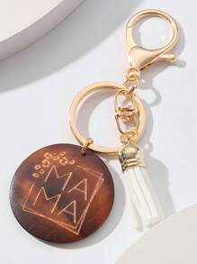 1pc New Mother's Day Gift Keychain Wood Plate Letter Tassel Car Key Holder Chain Ring Pendant, Suitable For Gifting To Mom - Multicolor - View 9