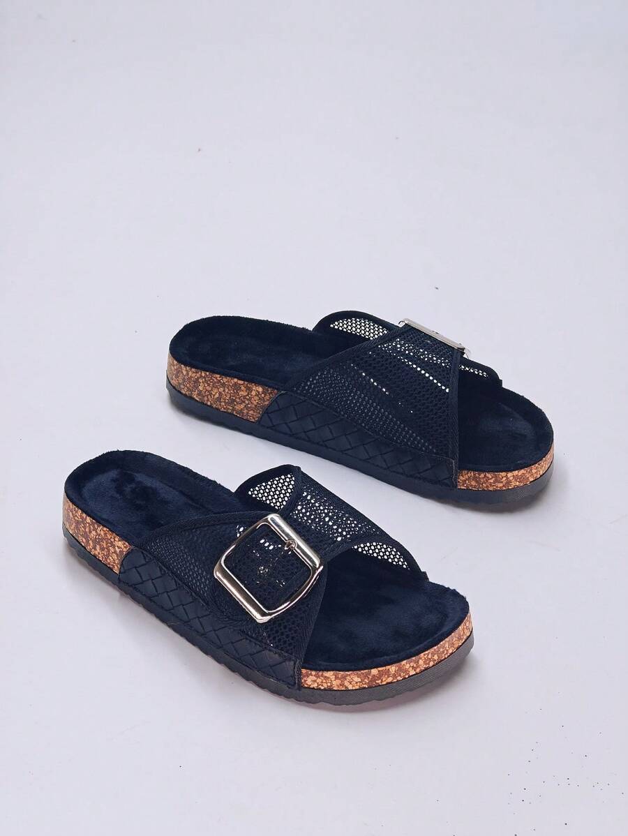 roulvxiang Sandales plates de plage décontracté pour femmes, ornées de strass. Tongs à semelle épaisse, violet, blanc, noir. Sandales plates mignonnes - Transparent - Voir 1