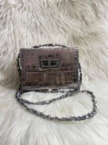 Women's Crocodile Shoulder Bag With Crossbody Strap And Swivel Closure - grafit - View 1