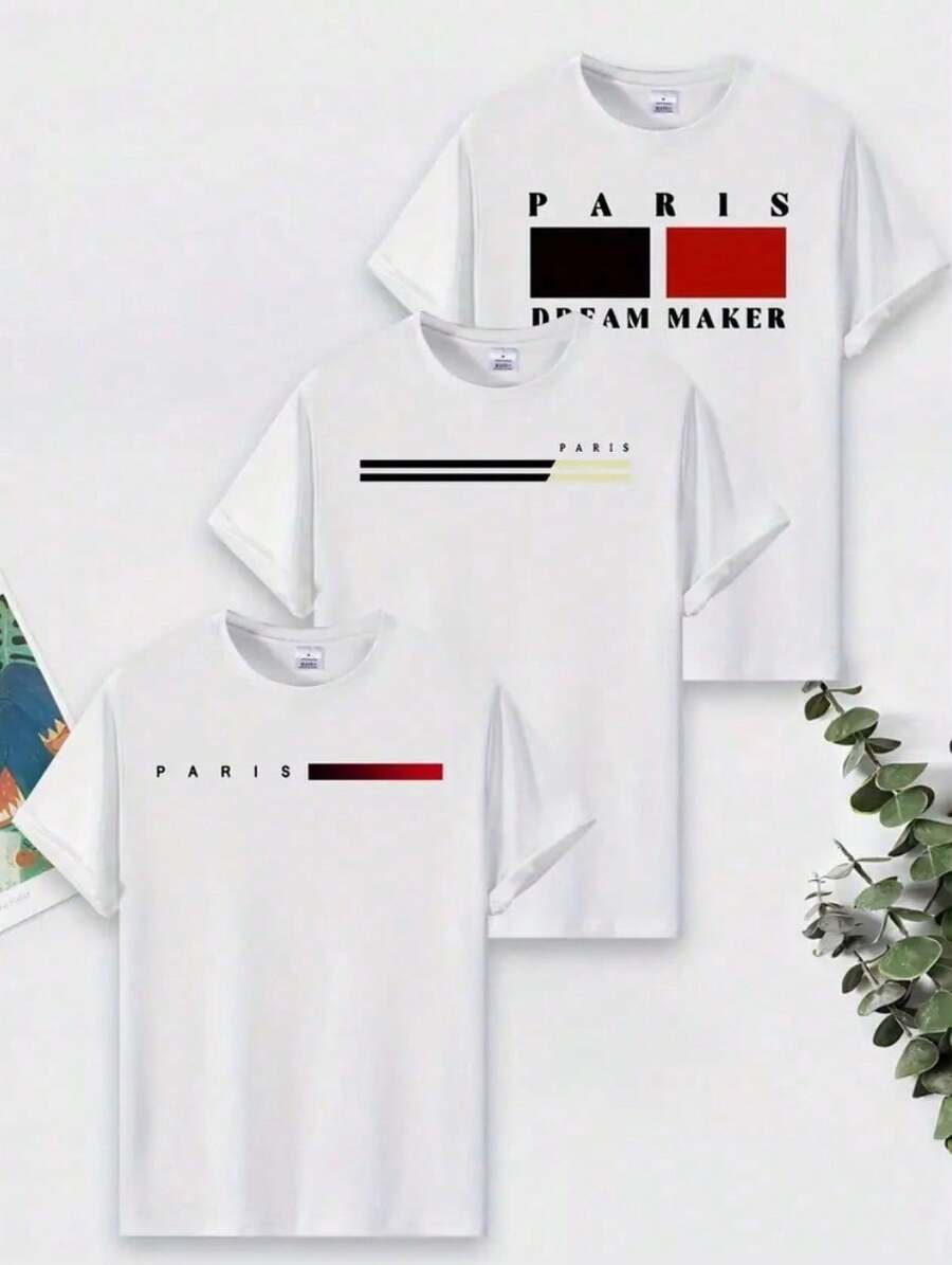 Kit 3 Men's Paris T-Shirt 100% Cotton Unisex Cotton Shirt Blouse New Release - trắng - Xem 1