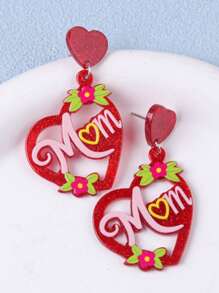 1 Pair Minimalist Mother's Day Pink Hollow Heart Acrylic Earrings, Creative Design For Women