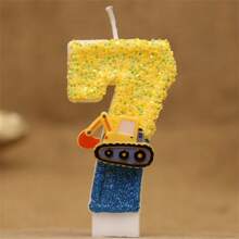1pc Shiny Blue & Yellow Construction Truck Numeral Candle - Architecture & Engineering Theme Truck Number Candle 0-9 For Birthday Cake Decoration, Happy Birthday Celebration, Suitable For Engineers, Interesting Flashing Birthday Candle Cake Decoration For Birthday Party, Anniversary Celebration
