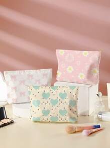 1pc Bow, Flower, Heart Print Toiletry Bag, Travel Bag, Suitable For Beach, Swimming Pool, Swimwear, Travel Organizer, Makeup Bag, Cosmetic Bag, Vacation Organizer, Large Capacity Toiletry Bag For Lipstick, Brushes, Skincare, Phone, Coins, Small Items, Multifunctional Use For Home, Gift, Vacation And Holiday, Teenager Bathroom Storage Bag, School Makeup Bag, Back To School Supplies, Cosmetic And Toiletry Storage, School Supplies, Storage Bag, Room Supplies - Multicolor - View 1