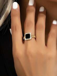 1pc Elegant Enamel Diamond Square Decorative Ring Suitable For Women, Parties, Gatherings, Dinner Events