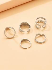 5 Stücke/Set asymmetrischer offener Boho-Stil Ring Set, verstellbare Ringe aus rostfreiem Stahl mit luxuriösem metallischen Gefühl, 18k vergoldet, nicht verblassender Schmuck für Frauen, zum Tragen auf Partys