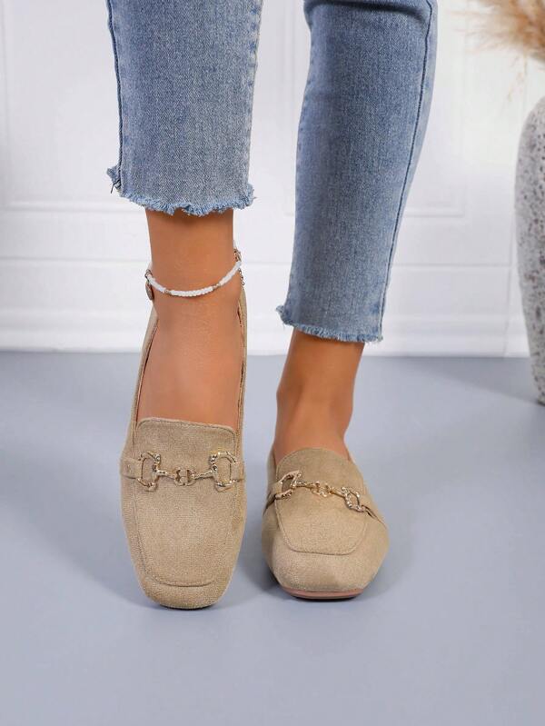 2025 New Women's Square Toe Moccasins Slip-On Flats, Fashion Casual Indoor/Outdoor Wear, Banquet, Buckle Decor, All Season Lightweight Non-Slip Flat Shoes, Minimalist Relaxed Comfort