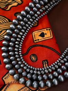 4pcs Western Cowgirl Style Vintage Beaded Multi-Layer Necklace Set, Versatile For Women - Set - View 4