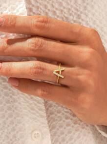 1pc Stylish Full Zirconia Letter Twist Circle Ring 925 Silver Ladies Jewelry, Multiple Choices, Suitable For Daily Wear And Attending Banquets, Birthday Gifts - Gold - View 5