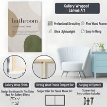 1pc Framed Canvas Poster Olive Green Bathroom Wall Art Canvas Paintings Ideal Gift For Bedroom Living Room Corridor Wall Art Wall Decor Room Decoration Ready To Hang - 綠色 - 查看 8