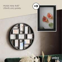 Collage Picture Frame Holds Nine 4x6" Photos, Large 22-Inch Diameter, Black - 黑色 - 查看 7