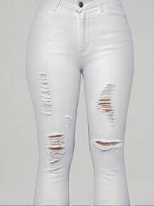 Women's Hip Lifting Jeans, Fashionable High Waisted, Belly Cinching, Perforated Jeans, Flared Boot Jeans - 白色 - 查看 5