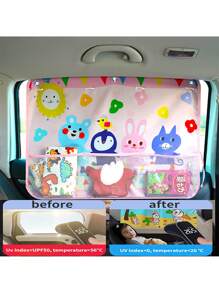 Parasol magnético de doble capa para ventanas laterales del coche, disponible en versión de oscurecimiento total y parcial, cortina para ventana del coche con bolsillos de almacenamiento y ventosas, cortinas de coche con diseños lindos para protección contra el calor/UV, parasol de coche de doble capa para ventanas laterales - Rosa - Ver 1