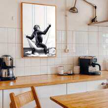 1pc, Canvas Hanging, Framed Decorative Painting, Poster, Wall Art, Monkey Taking Bath Canvas Art Print, Wall Hanging Decoration, Animal Themed Canvas Ink Artwork For Home Office, Bathroom, Living Room - Decorative Art, Modern Vintage Style, Black And White Cartoon Chimpanzee Poster Gifts Birthday Graduation