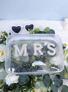 1 件新娘仿珍珠装饰化妆包，透明化妆品收纳包，防水旅行袋，创意新娘太太新娘派对礼物，婚礼回礼包，单身派对装饰，新婚化妆包，适用于假日海滩、浴室收藏、卧室收藏，大容量 - 透明 - 查看 4