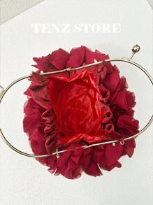 Women Elegant Large-Capacity Burgundy Floral Pleated Satin Evening Clutch Party Bag Purse Handbag– Chic Chiffon Petal Handbag With Chain Strap, Fits ProMax Size Phone & Essentials, Perfect For Bride, Weddings, Dates, Proms, Sorority Formals, Graduation Parties, Spring Galas, Weddings, Cocktail Events, And Special Occasions, Prom Bag For Party