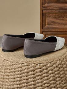 WHDXY 女士性感尖头平底绒面革一脚蹬鞋，软底休闲工作平底鞋，紫色，百搭新款复古豹纹平底鞋，适合搭配礼服 - 灰色 - 查看 5