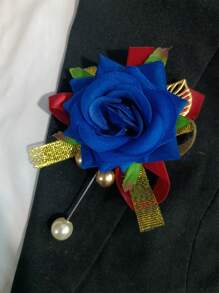 天鹅绒玫瑰花胸针，逼真的翻领花，适合活动、会议、婚礼、招待会 - 彩色 - 查看 4