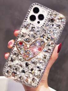 Luxury Bling Heart Rhinestone Phone Case Compatible With IPhone 17 Pro Max/17 Pro/17, 15 Pro Max/15 Pro/15, 16 Pro Max/16 Pro/16, 13, Elegant Design For Women - White - View 1