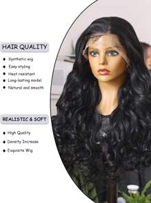 (Black )13X4 Lace Front Wigs With Baby Hair Synthetic Fiber Imported From Japan 22 Inch Deep Wave Long Wigs Synthetic Fiber Heat-Resistant Wig Elastic Mesh Cap Suitable For All People Daily Gatherings, High-Quality Women's Natural And Beautiful Synthetic Soft Fake Fiber Hair
