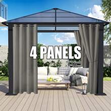 4 Panels Waterproof Indoor Outdoor Curtains For Patio-Privacy Sun Blocking Grommet Curtain Panel Weatherproof, UV Resistant Curtains For Gazebo, Front Porch, Pergola - 深灰色 - 查看 2