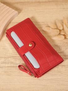 Fashionable Women's Long Wallet In Red With Crocodile Texture And Snap Closure, Premium Leather Material, Multi-Card Slots For Credit Card, Bank Card, And Coin Storage, Zipper Closure For Secure Storage Of Bills And Coins, Compact And Portable Design Perfect For Travel, Work, And Daily Use, Ideal Gift For Girlfriend, Mother, Or Teacher, And Elegant Design - Red - View 8