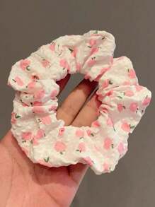 6pcs Floral & Plaid Scrunchies For Teens, Sweet & Fresh Style Hair Ties For Ponytail & Buns, No Card Packaging - Pink - View 4