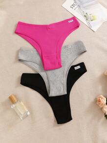Loungeista 3条装/女士纯棉罗纹三角内裤纯色柔软V腰三角裤 - 彩色 - 查看 3