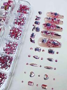 Juego de 12 diseños de Cristales de Rhinestones rosa planos de vidrio K9 para decoración de uñas DIY - 900 cristales brillantes, regalo para festivales