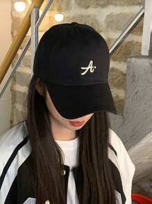1pc Women's Embroidered Big 'A' Baseball Cap, Adjustable Outdoor Casual Sun Hat For Travel & Beach, Suitable For Spring/Autumn, Unisex Y2K Style Sun Hat For Young People - Black - View 2