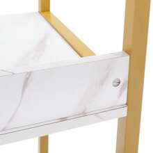 Shangmakel 4-Tier Gold Steel Frame With White Texture Tool Cart (Top Tier With Guardrail) -- Suitable For Bathroom, Cloakroom, Bedroom, Living Room, And Hallway Storage Outdoor Decor - White Gold - View 4