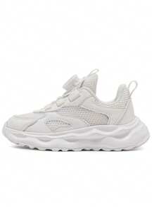 Zapatos deportivos blancos con botón giratorio para niños, zapatos de correr blancos lisos para adolescentes, nuevos zapatos de correr antideslizantes, transpirables de malla, resistentes al desgaste y ligeros para niñas, zapatos casuales cómodos para estudiantes para actividades interiores/exteriores, apropiados para días escolares y uso diario