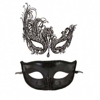 2 PCS Masquerade Facewear, Exquisite Iron Rhinestone Half Face Facewear Halloween Cosplay Headwear