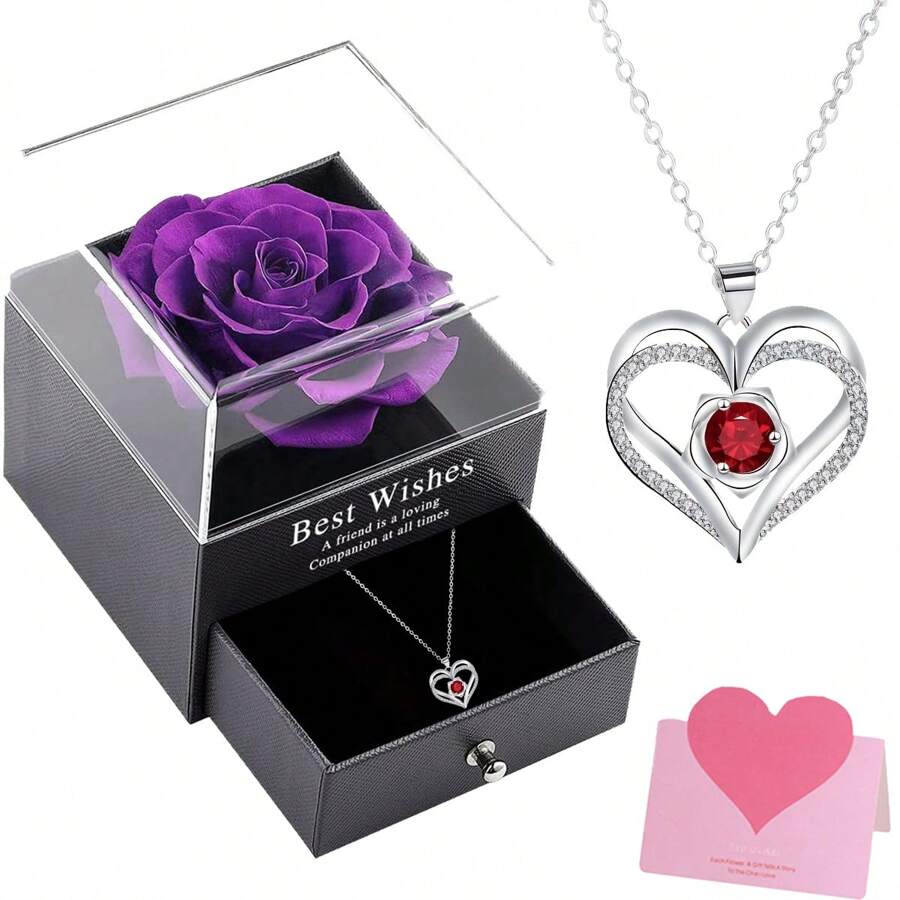 Preserved Rose Soap Gift Box, Women Pendant, Jewelry Gift For Mother, Wife, Couple, Best Friend, Yourself, Suitable For Wedding, Mother's Day, Valentine's Day, Birthday, Thanksgiving. This Gift Will Lock In The Romance That Belongs To You., Mom, Mother, Mother's Day, Gift - Red - View 1