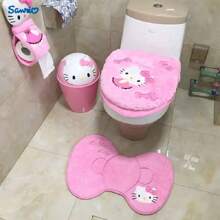 Sanrio Hello Kitty 3pcs Bathroom Set: Soft & Absorbent Carpet, Contour Mat & Toilet Seat Cover - Cozy Polyester Blend For Comfort & Style, Sanrio Bathroom Decor Fall Decor