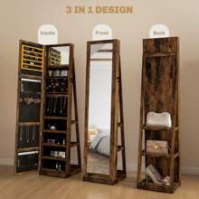 HOMCOM 360° Swivel Jewellery Cabinet, Mirror Armoire, Full Length Mirror, Lockable Jewellery Organiser With Built-In Small Mirror, Rustic Brown Back To School Dormitory Storage - Rust Brown - View 8