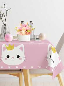 1 pieza Mantel con patrón de gato rosa, mantel desechable de PE, mantel impermeable, decoración para fiesta de 1er cumpleaños, decoración para baby shower, obsequios para despedida de soltera, decoración para revelación de sexo, decoración para bodas, suministros para fiestas festivas, decoración de mesa, decoración de cocina, decoración del hogar, decoración para fiesta de mascotas - Gato rosa - Ver 3