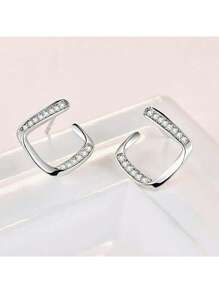925 Sterling Silver Stud Earrings Geometry Design Clear White Cubic Zirconia CZ Anniversary Gift - Style 2 - View 7