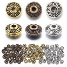 50pcs/Pack Retro Metallic Spacer Beads, 6.5mm Gold, Silver, Bronze Color, Elegant Handmade Jewelry Making DIY Supplies, Suitable For Bracelet, Necklace, Accessory, Pendant, Wholesale Beads