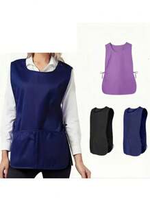 Șorțuri pentru femei cu buzunare aplicate, șorț de lucru cu buzunare mari - vestă utilitară cu legături laterale, reglabilă, potrivită pentru bucătărie, curățenie, vopsire, baie, casă, frizerie și meșteșuguri - țesut din poliester de culoare solidă, articole de uz casnic