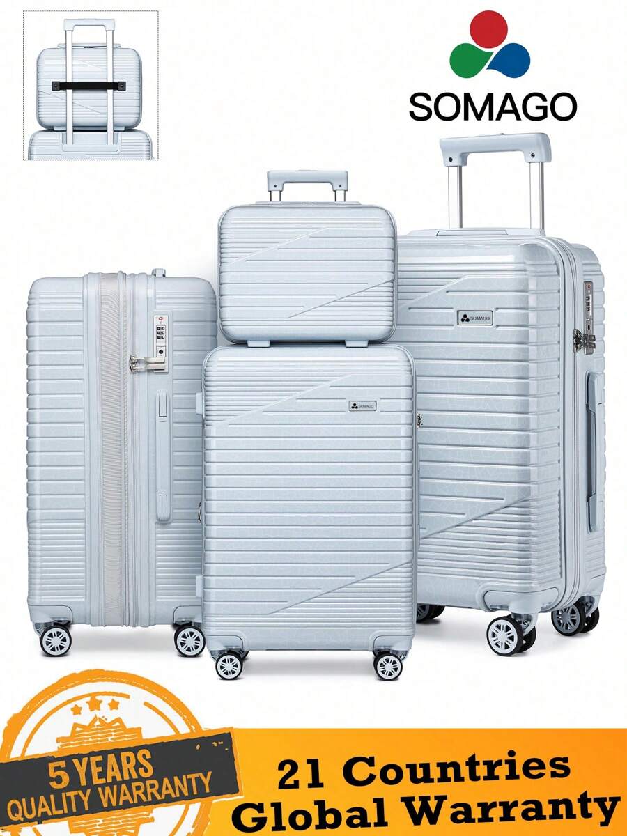 SOMAGO Travel 3 Piece Luggage Sets With A Cosmetic Case Expandable Suitcase (Only 24") Traveling Hardside Polycarbonate Lightweight Suitcases With 4 Wheels TSA Lock YKK Zippers - Blue - View 1