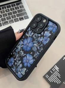 Bloem 1pc Blauw Bloemenpatroon Beschermhoesje Compatibel met iPhone 15, iPhone 14 Pro Max, iPhone 16, iPhone 16 Pro, iPhone 13, iPhone 14, iPhone XR, iPhone 15 Pro Max, iPhone 11, iPhone 12, iPhone 11 Pro, Schokbestendige zachte telefoonhoes met volledige dekking