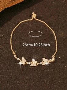 1pc Elegant Fashion Butterfly Zirconia Inlaid Adjustable Pull String Bracelet, Minimalist Luxury Feel